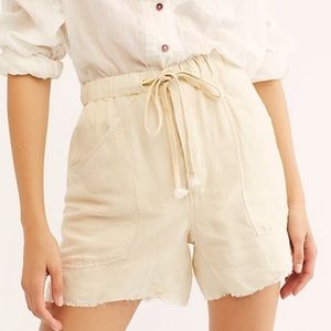 New Free People Linen Blend Tomboy High Waisted Shorts in Cream